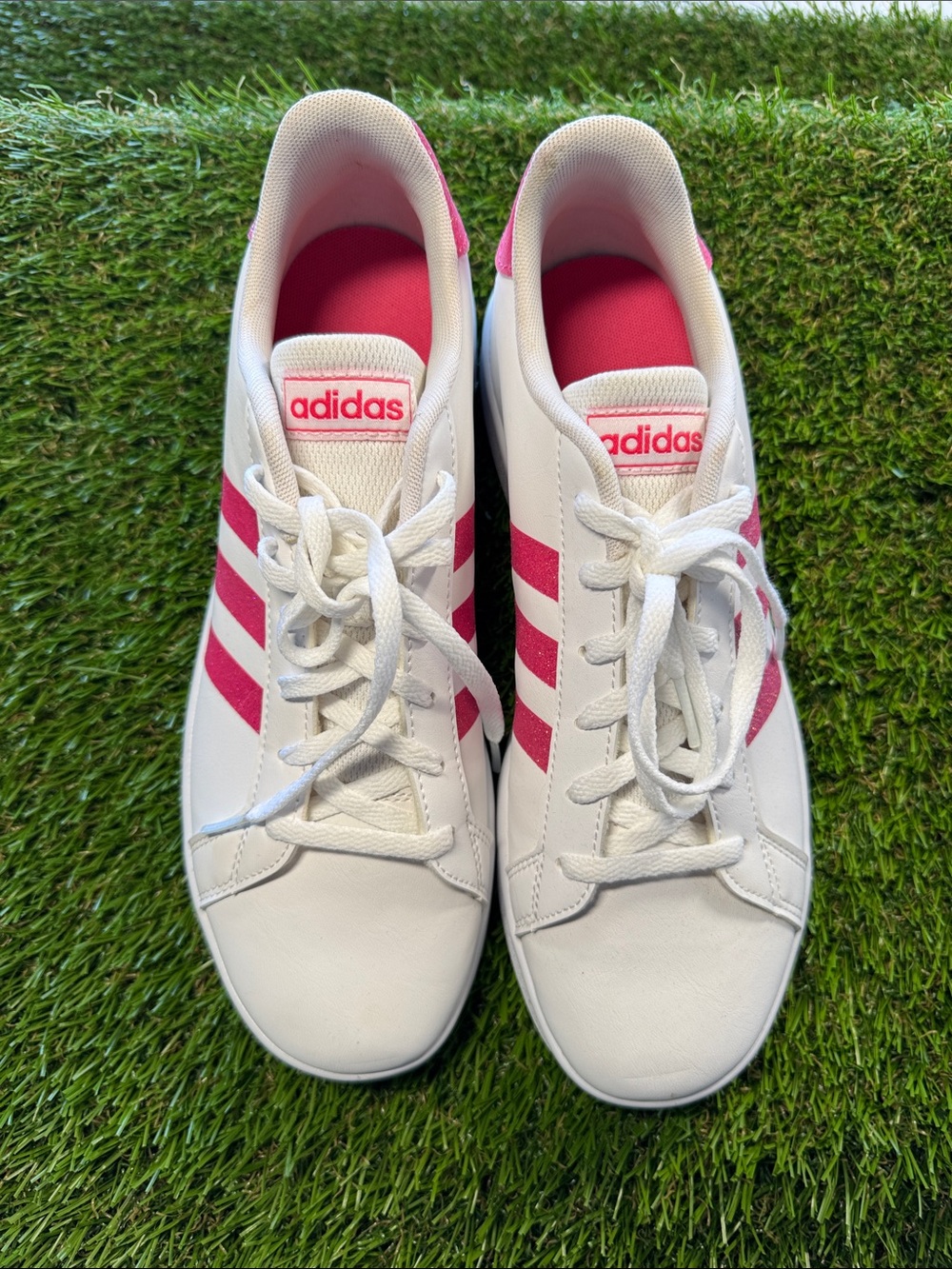 adidas Grand Court Sneakers with Sparkly Pink Stripes